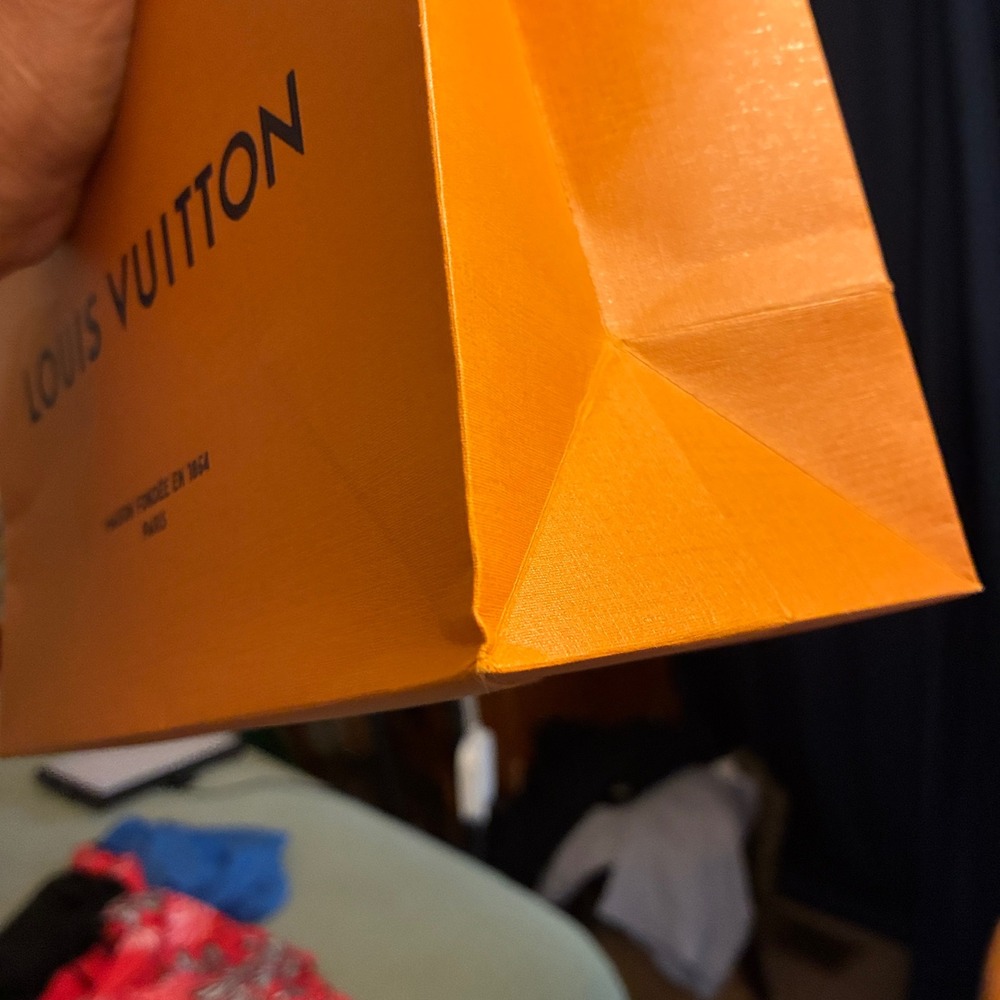 Louis Vuitton small paper bag 7x8.75" designer shopping tote orange blue handles - Picture 6 of 11